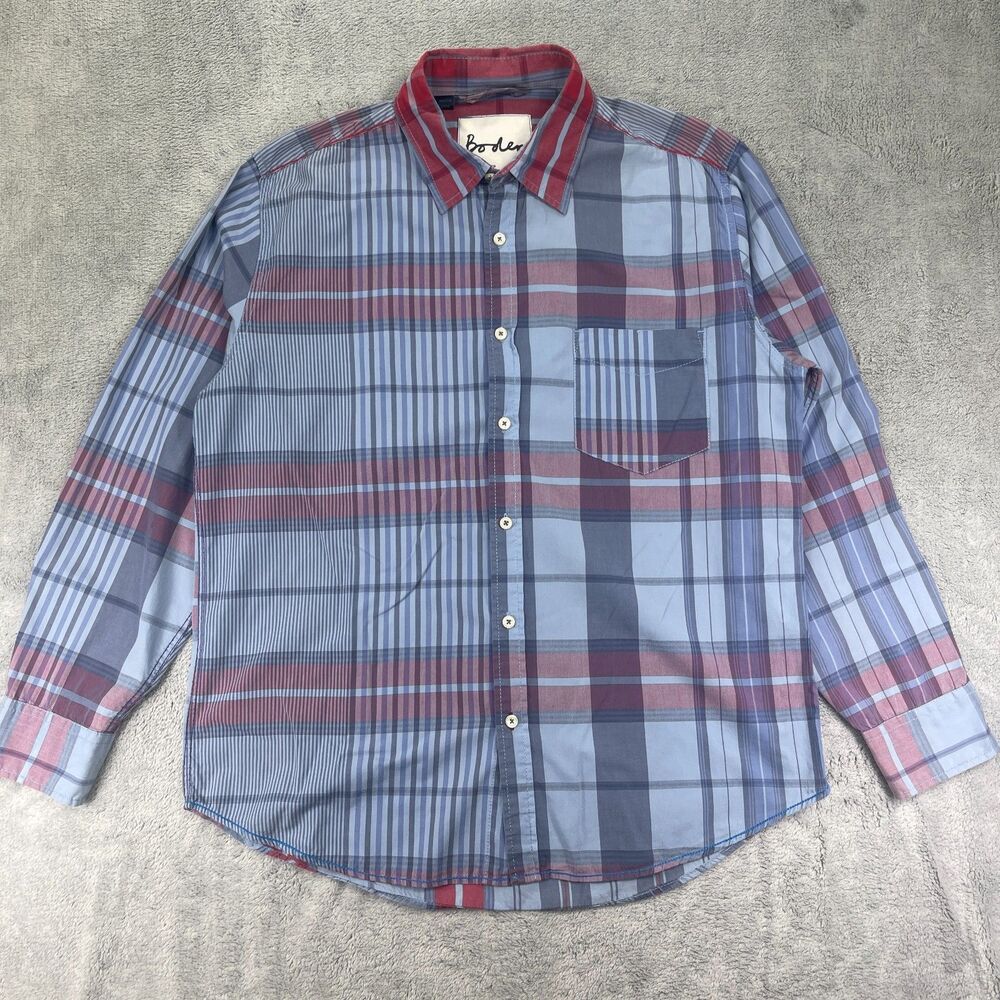 Boden Shirt Mens Large Blue Plaid Cotton Casual Long Sleeve Button Up